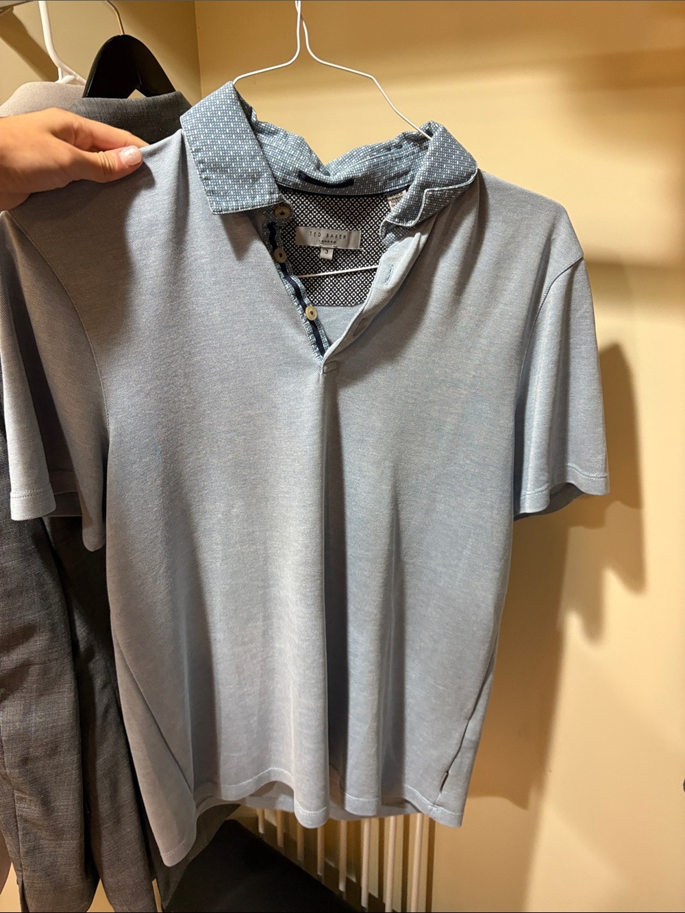 Ted Baker Pale Blue Polo with Patterned Inner Collar